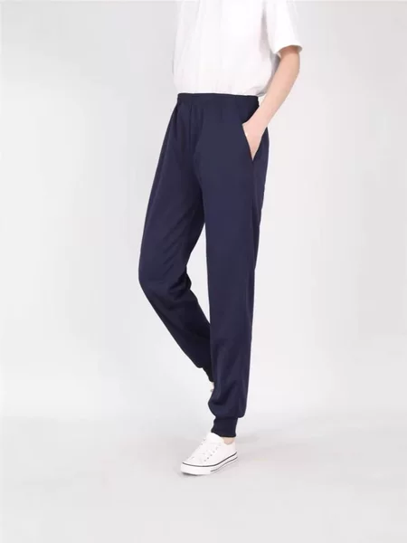 Blue Solid Color Single Stripe Double Stripe School Uniform Pants for Primary and Secondary School Students, Spring and Autumn Style, Sports Style