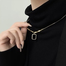 热卖新品钛钢韩版满钻黑色方块转运珠项链ins女个性时尚18K锁骨链