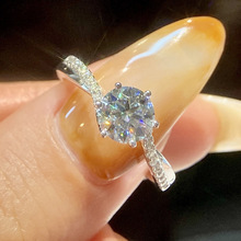 多色莫桑钻戒指扭臂经典六爪带戒指925银婚礼PT950深圳铂金女批发