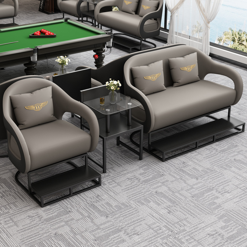 Sala de billar de lujo ligero, sofá, sala de billar, silla para ver el juego, asiento de tarjeta especial para ver el juego, nuevo tipo de combinación de mesa y silla de alta calidad