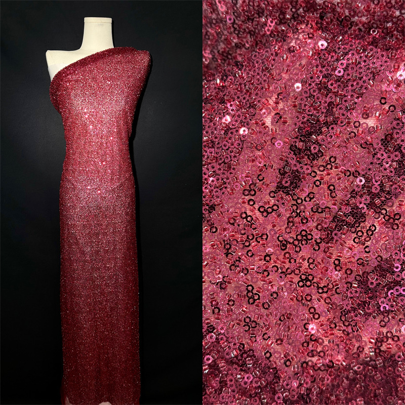 Comercio exterior transfronterizo de alta densidad full sequins tubo de perlas modelo de tela bordada vestido de novia cena tela bordada tridimensional
