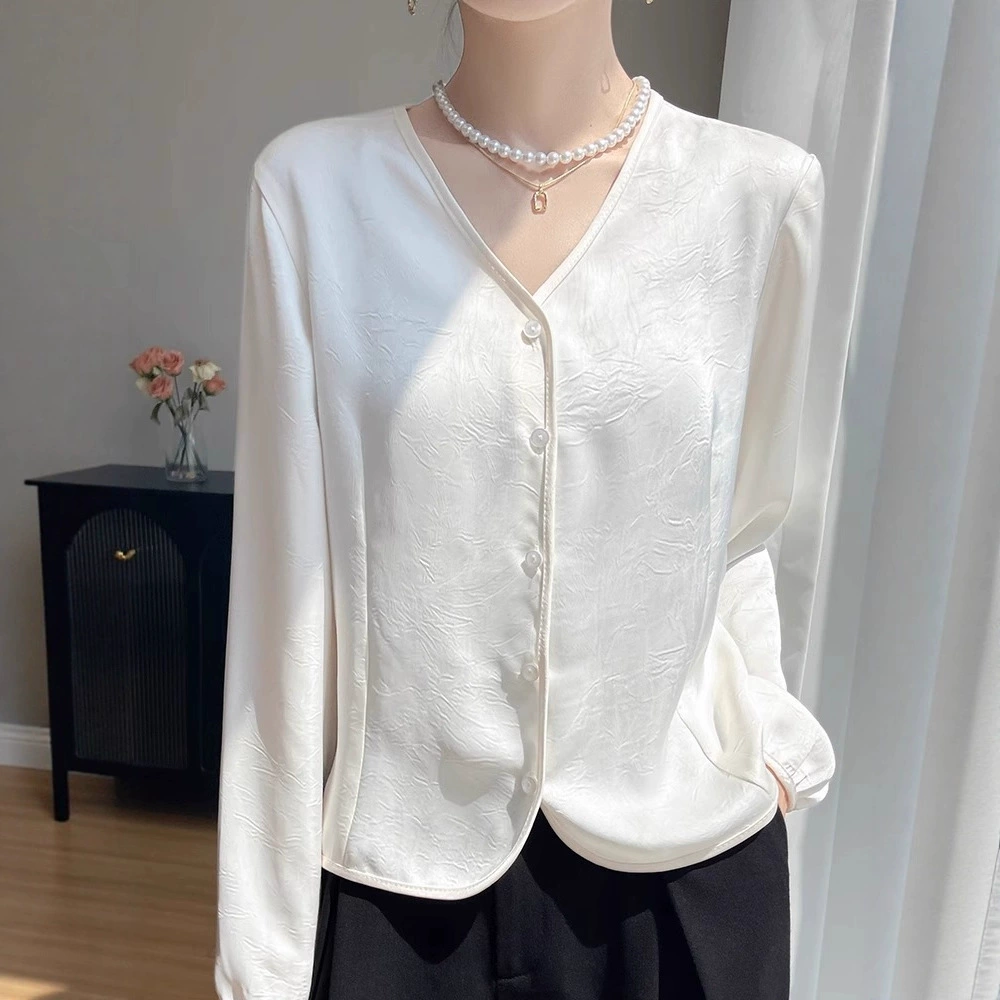 2025春夏新款衬衫女长袖醋酸缎面上衣宽松单排扣防晒外搭开衫