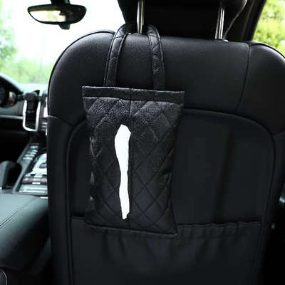 Car Tissue Box Quilted Leather Car Seat Back Hanging Tissue Box Car and Home Dual-Use DIY Interior Quilted Pattern