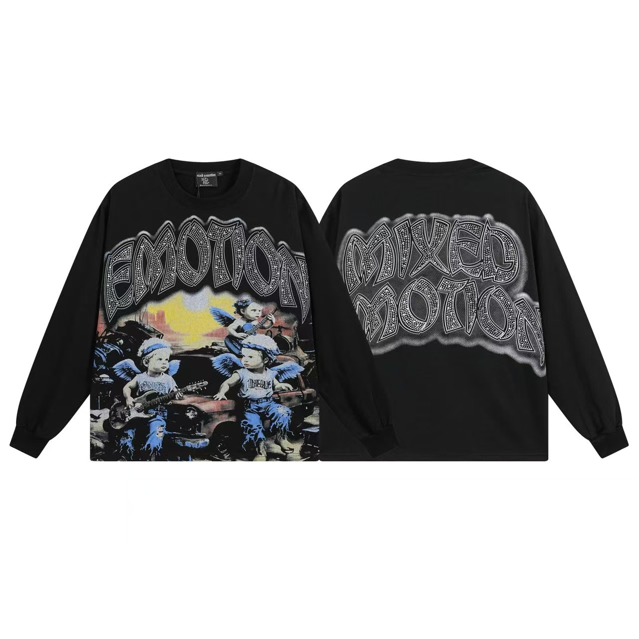 2025MIXEDEMOTION T-shirt de algodón de manga larga lavado con agua hace vieja calle suelta diseño suelto de comercio exterior transfronterizo
