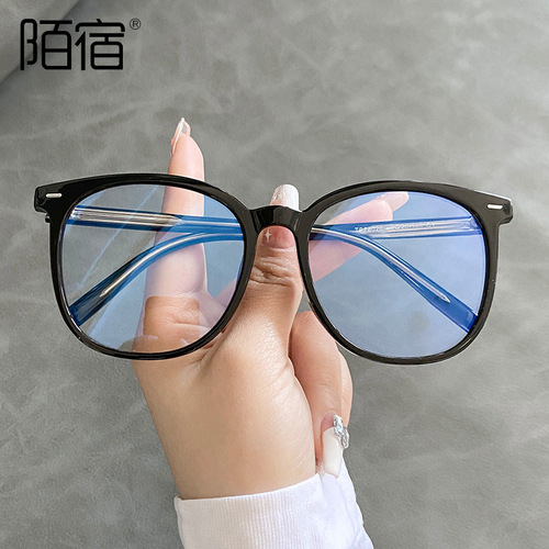 TR8026 Korean style large frame glasses frame natural face anti-blue light nearsighted board pin quality round frame green  