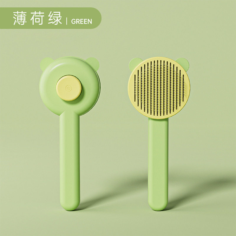 Hawo peine de autolimpieza para mascotas al por mayor peine de masaje universal para gatos y perros redondo mango suave cepillo de aguja de acero autolimpiante peine de depilación