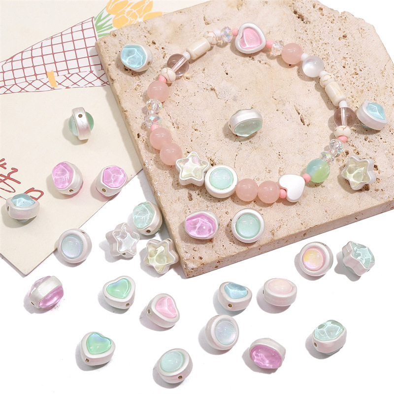 Glass Double-Sided Beads Macaron Color Heart Star Loose Beads Handmade DIY Bracelet Necklace Accessories Glass Double-Sided Beads Macaron Color Heart Star Loose Beads Handmade DIY Bracelet Necklace Accessories