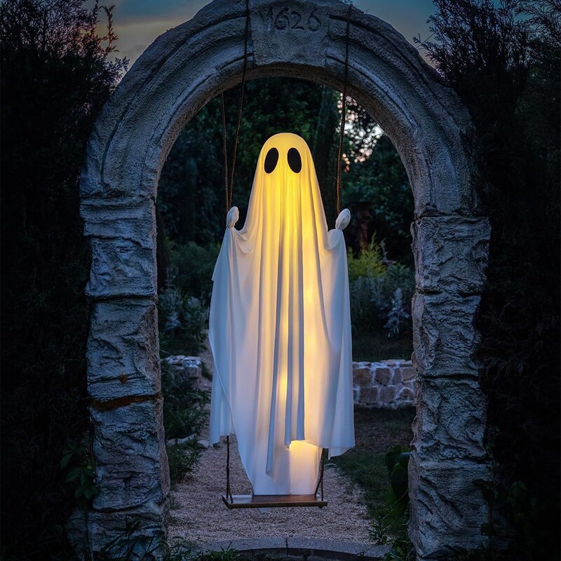 New Cross-Border Halloween Large Swing Hanging Ghost Decoration, Glowing White Ghost Swing Decoration for Outdoor Doorways