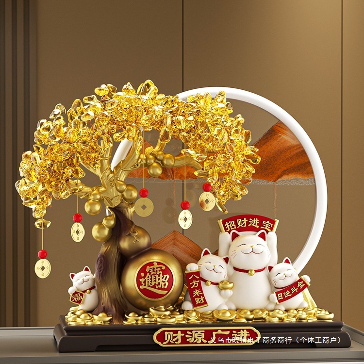 发财树流沙画葫芦猫摆件客厅店铺前台装饰品乔迁新居开业礼物|undefined