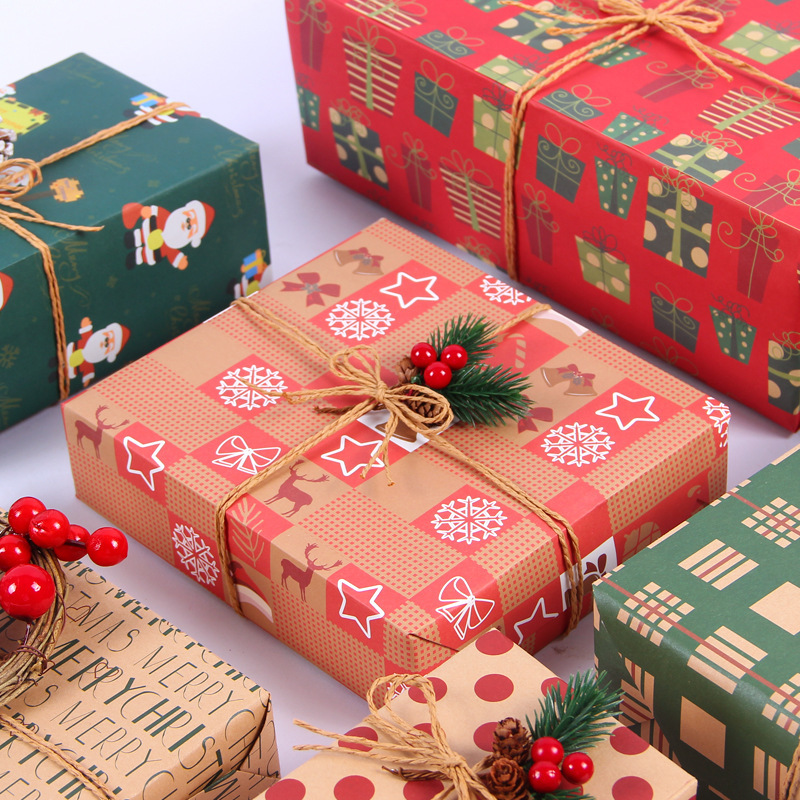 Amazon 2022 nuevo papel de embalaje de Navidad retro amarillo papel de embalaje de regalo papel de regalo de fiesta papel de regalo al por mayor