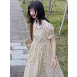 娃娃领初恋碎花裙女夏季高级感奶fufu慵懒宽松学生连衣裙漂亮长裙