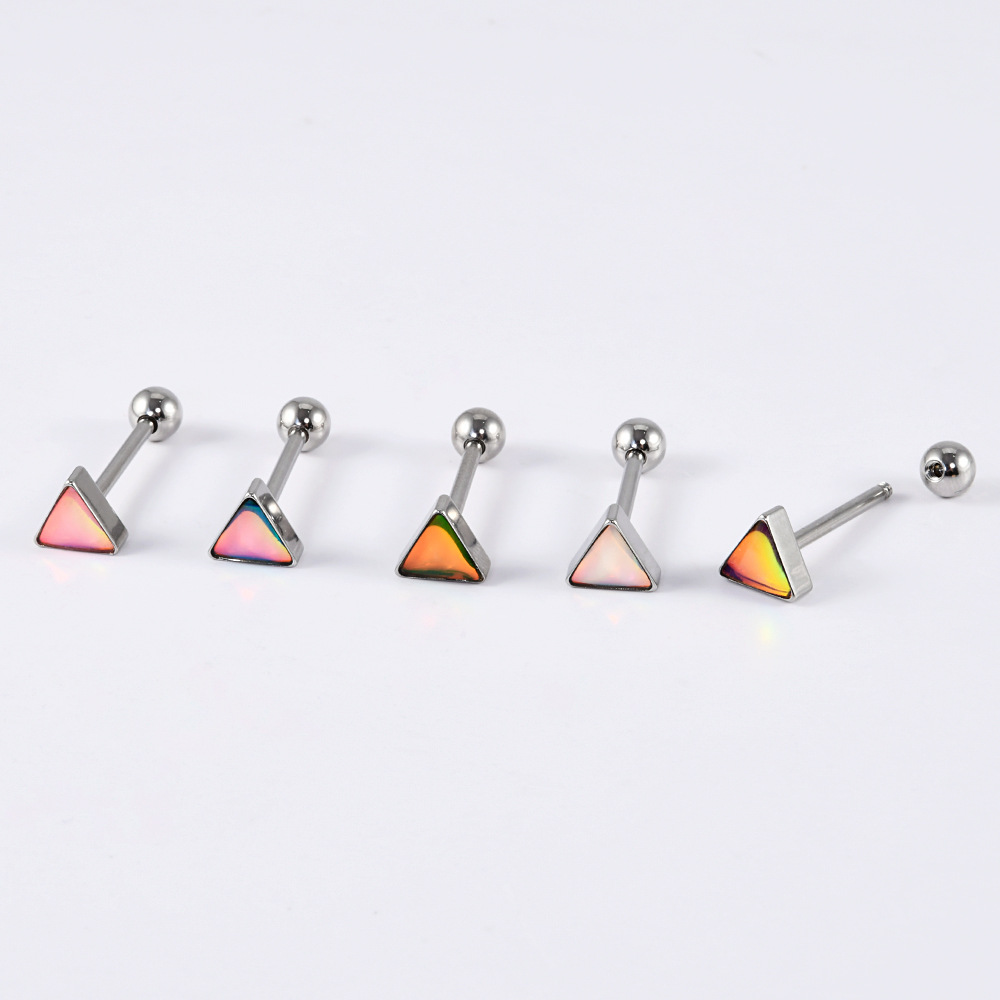 1 Piece 304 Stainless Steel Hip-Hop Cool Style Triangle Geometric Water Droplets Enamel Tongue Rings display picture 3
