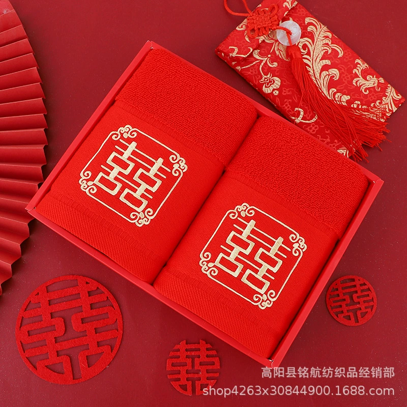 Красное Свадебное Полотенце из чистого хлопка высококачественный подарок с подарком для рук СВАДЕБНОЕ ПОЛОТЕНЦЕ Подарочная коробка красное свадебное полотенце цельная доставка