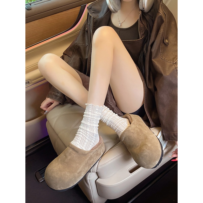 黑色复古防滑厚底半拖勃肯鞋女2025新款秋季增高软底包头棉拖鞋子|undefined