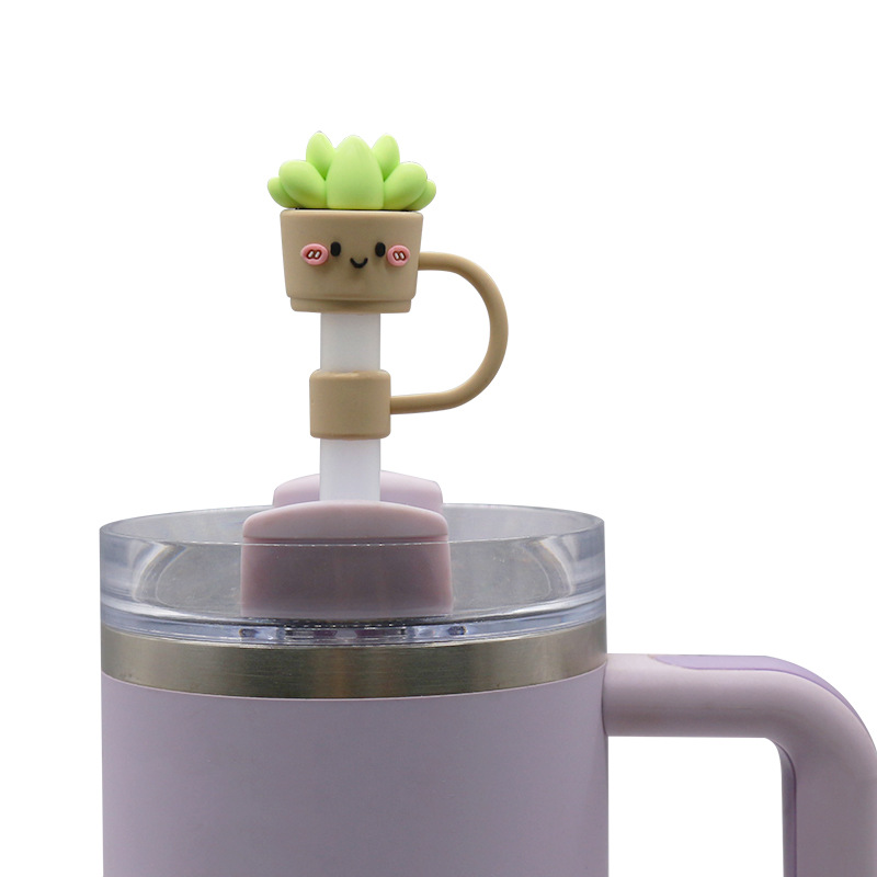 Nuevo producto Transfronterizo Amazon 8-10mm grado de protección ambiental tapa de pajita de PVC cubierta protectora de tubo a prueba de polvo de dibujos animados tridimensional