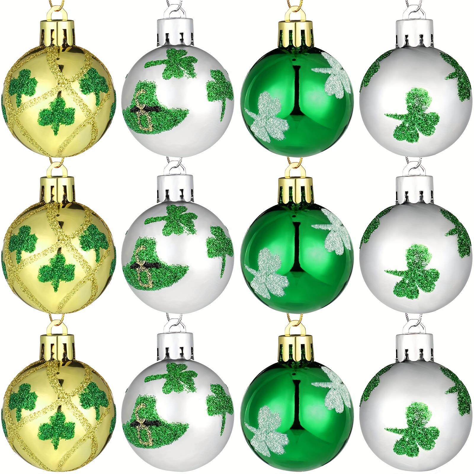 Bola decorativa transfronteriza Festival irlandés 4cm conjunto 12 decoraciones de Navidad colgante trébol