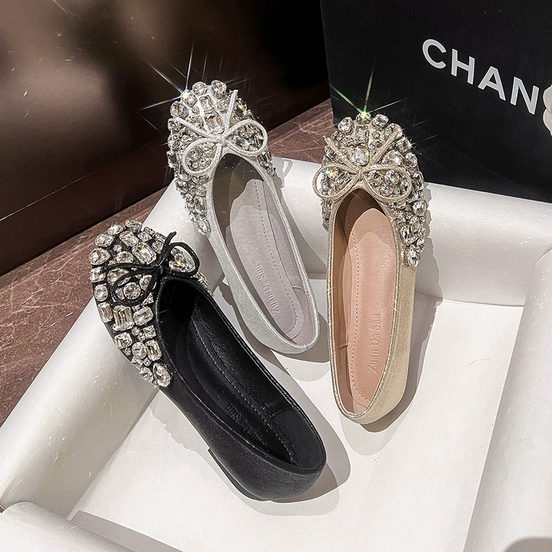 2025 новые стильные женские туфли на плоской подошве со стразами, неглубокие сказочные парящие туфли на мягкой подошве, женские туфли на плоской подошве, осенне-зимняя женская обувь больших размеров 41-43