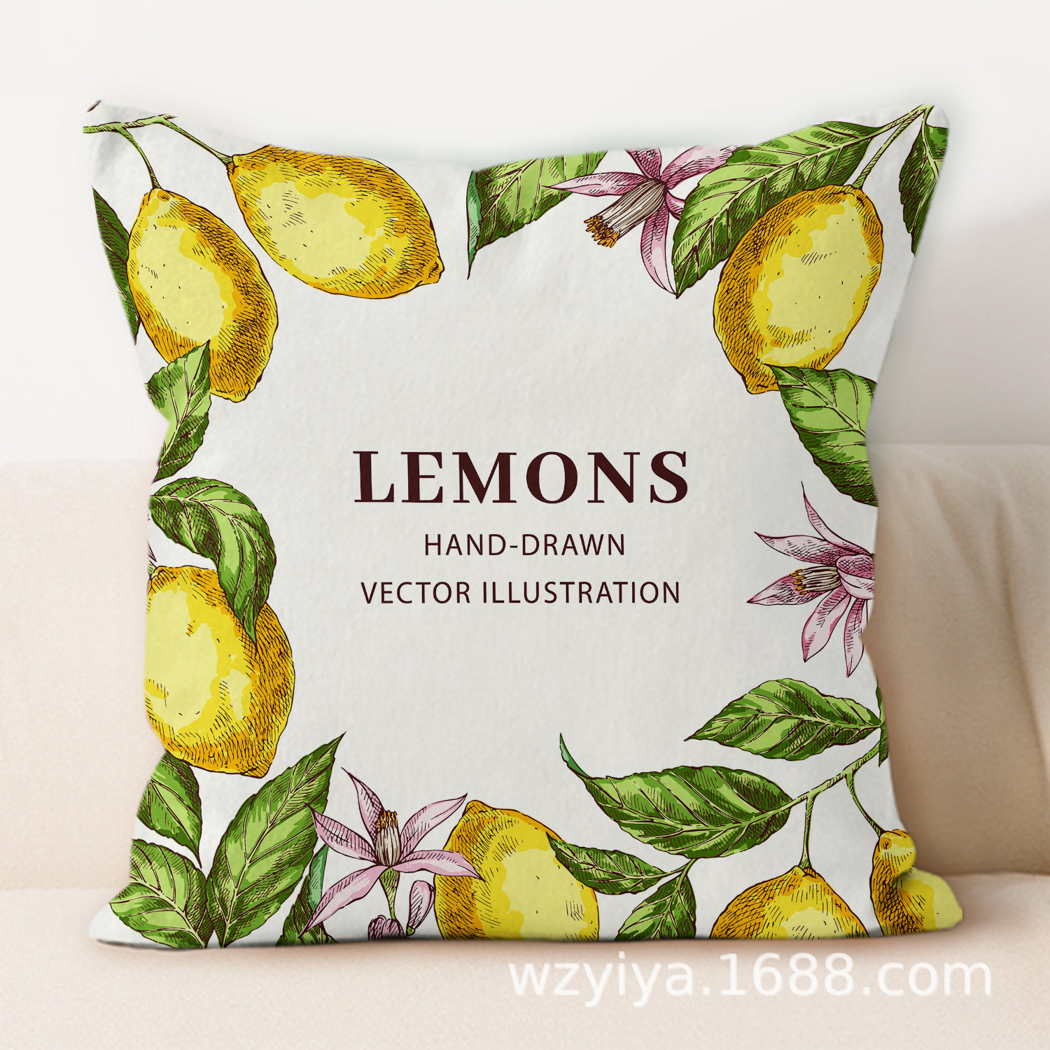 almohada de impresión de limón simple sofá en el hogar moderno almohada de respaldo decoración desmontable almohada de cabecera cuadrada