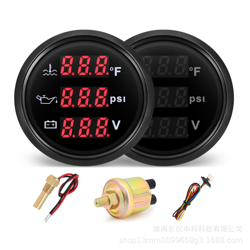 Water Temperature, Oil Pressure, and Voltage Meter with Sensor (40-120 ° F/0-145Psi/9-32V) Automotive Gauge