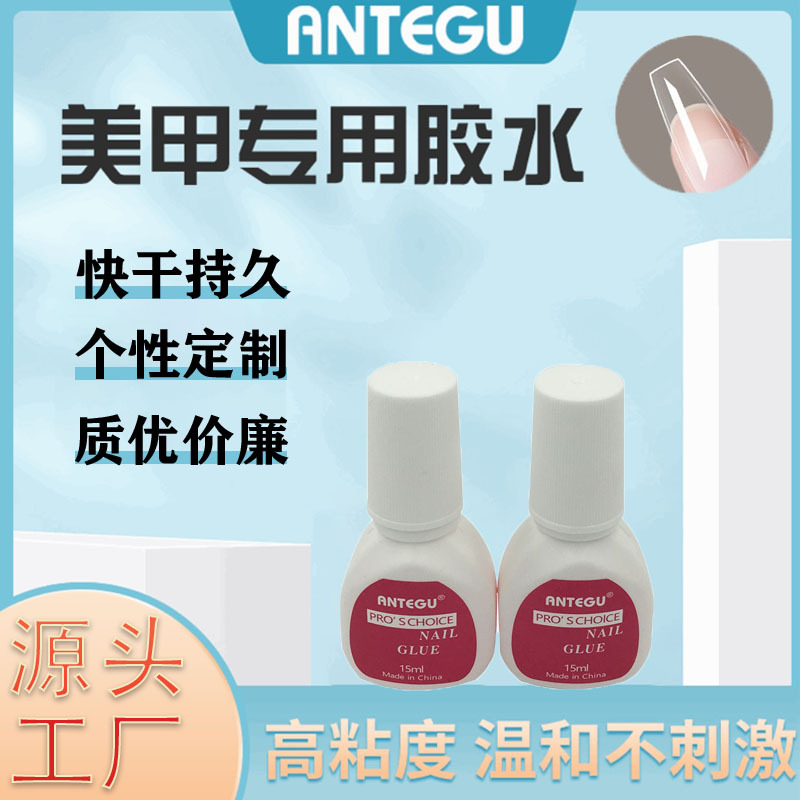 Antegu 厂家直销15ml粘贴穿戴假指甲片带刷头指甲胶水Nail Glue