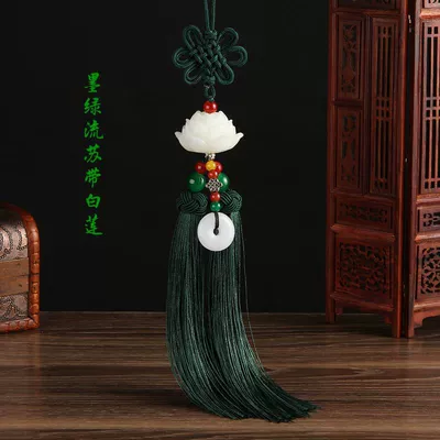 rearview mirror pendant security sign | Car hanging - white-lotus-car-hanger-green-tassel