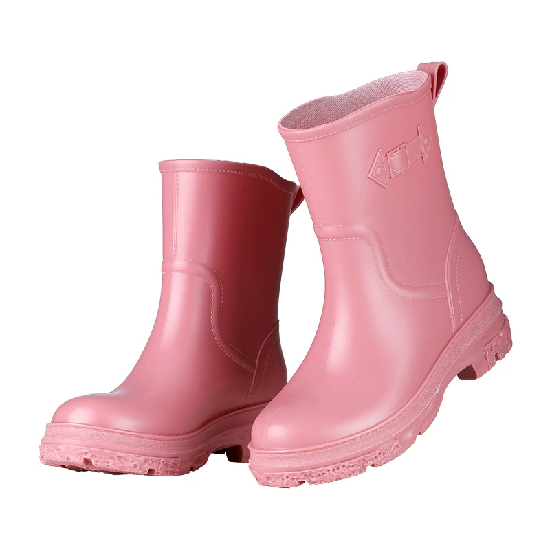 2025PVC outdoor car washing cleaning adult rain boots for women's military-mounted middle tube waterproof shoes for women's low heel wear-resistant and anti-slip