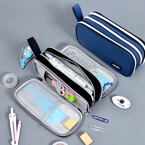 Large-capacity foreign trade pencil bag with high appearance value ins cross-border middle school student stationery bag wholesale multi-functional zipper stationery bag