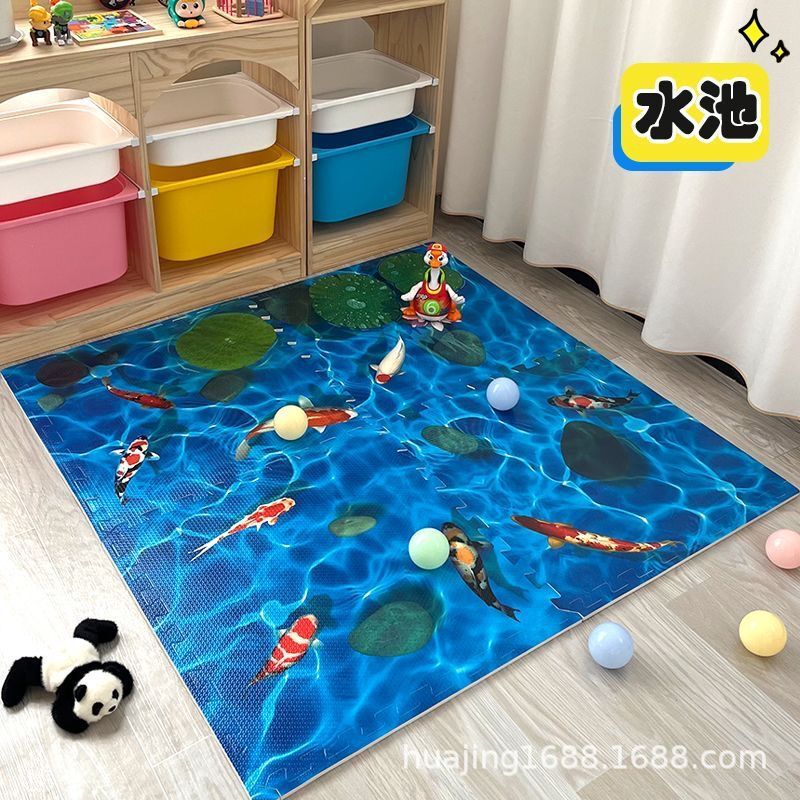 Cartoon-printed foam floor mat, EVA crawling mat for children, interlocking puzzle design, non-slip, suitable for home use, apartment, durable, and sound-absorbing
