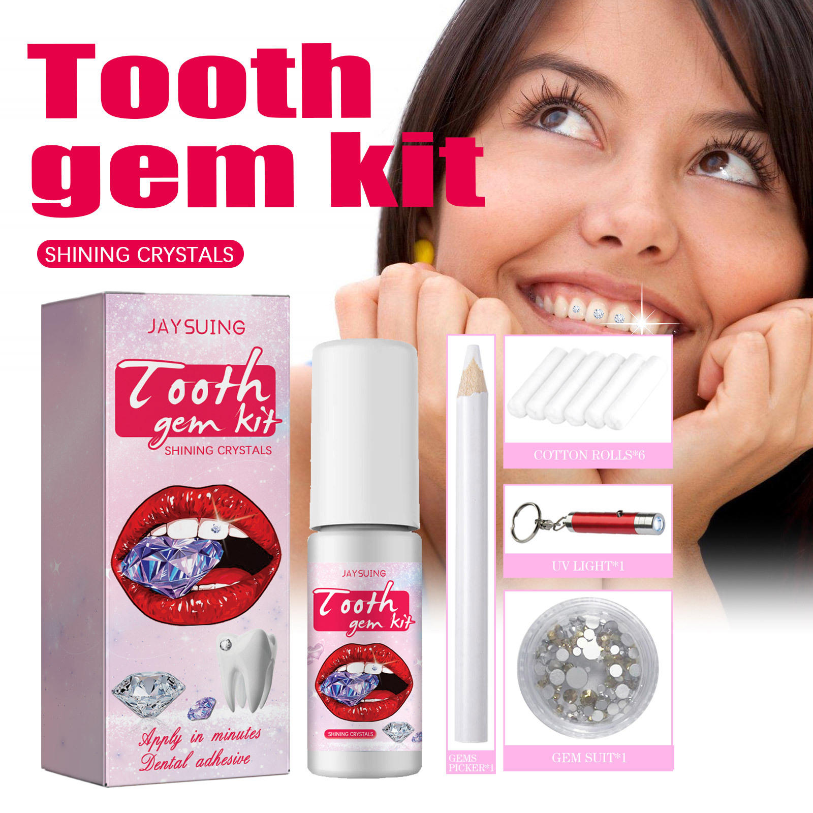 Jaysuing Tooth Gem Set, Tooth Ornaments, Shiny Stickers, Easy to Disassemble and Easy to Install, Sexy Jewelry, Crystal Tooth Diamonds