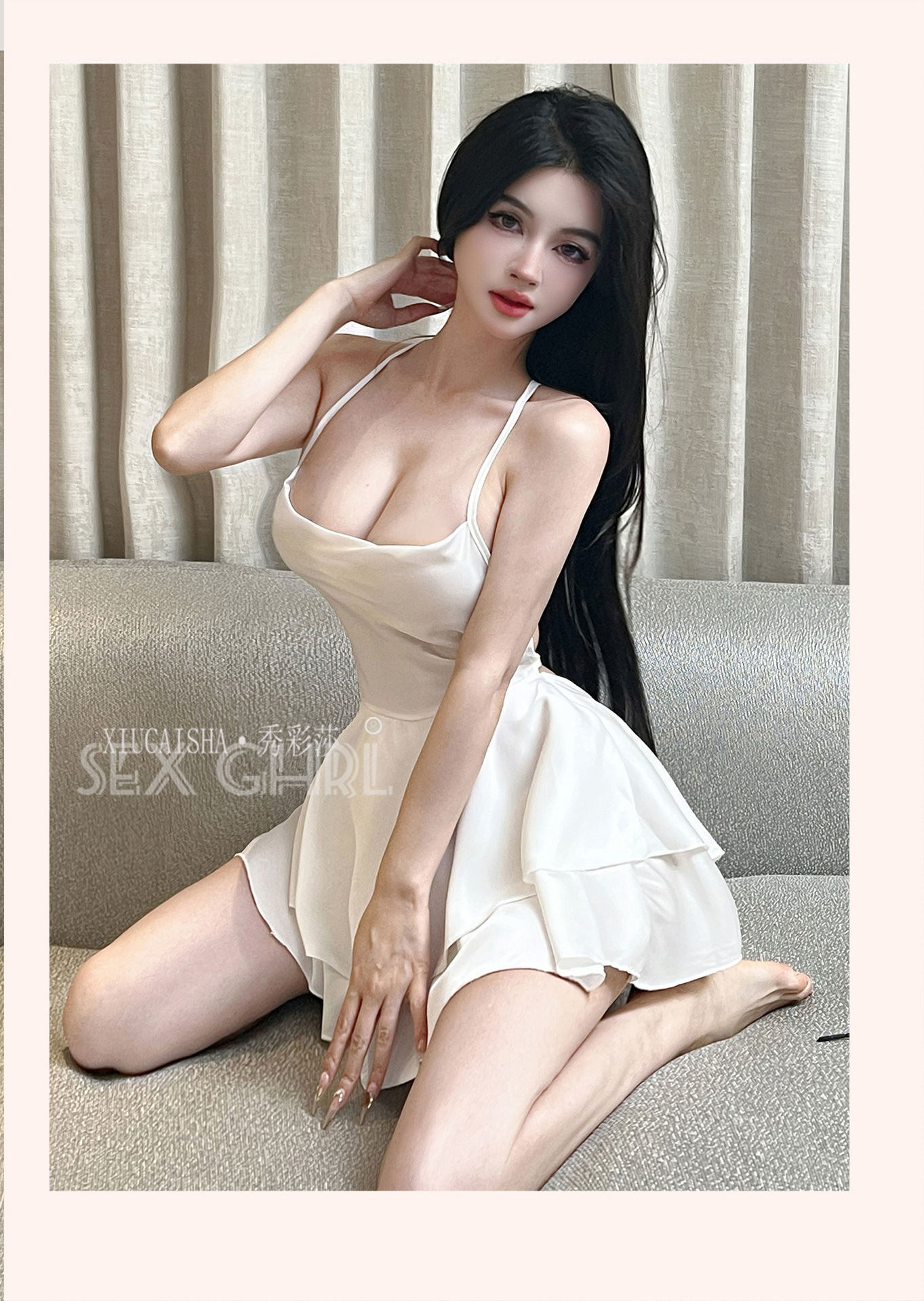 Satin Camisole Nightdress Set with Back Ties, Purple Lingerie with Black Stockings, One Size — detail image 22