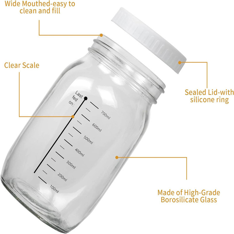 Ventas transfronterizas calientes 24oz pan ácido fermentado vidrio frasco termómetro con tapa pasta de fermentación pan horneado