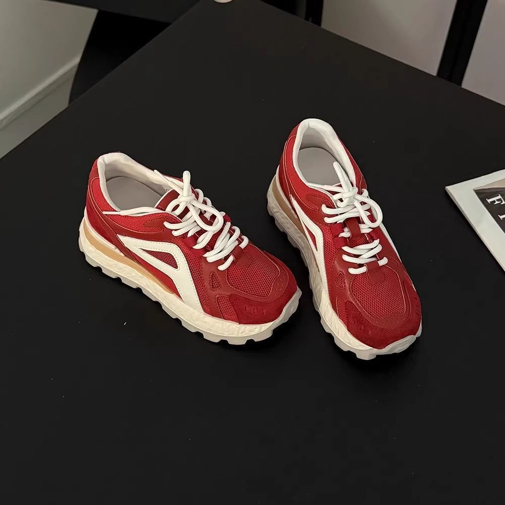 Women's Shoes with Height Increase Within 7cm for Small People 2025 Autumn Retro Mesh Thick-Soled Casual Sports Shoes Agan De Training Shoes