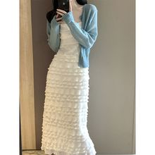 蛋糕裙半裙女白吊带蛋糕连衣裙秋季2023仙的修身显瘦气质长裙