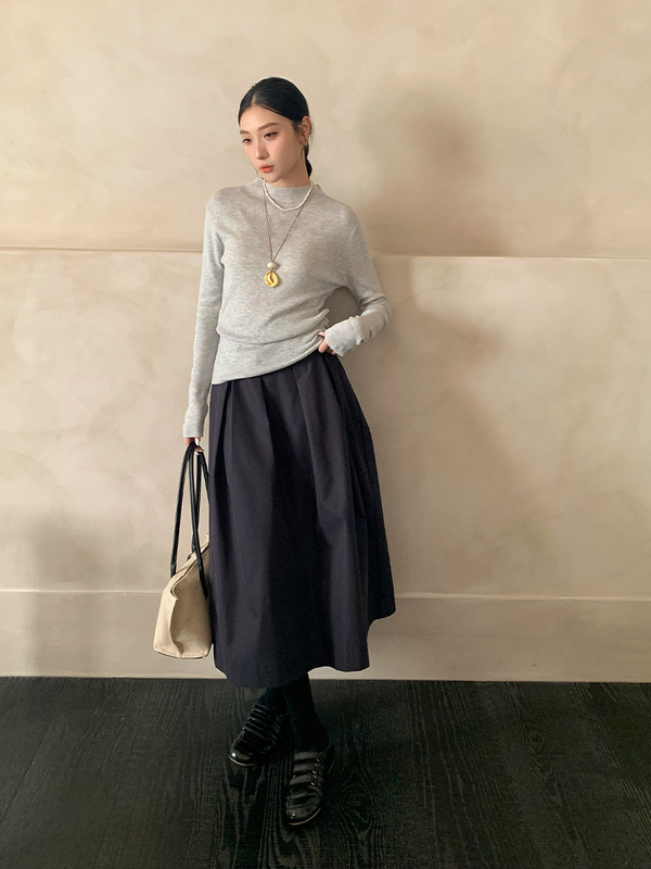 衣尔衫 卡布奇诺 氛围感大裙摆中长款高腰气质伞裙半身裙女046|undefined