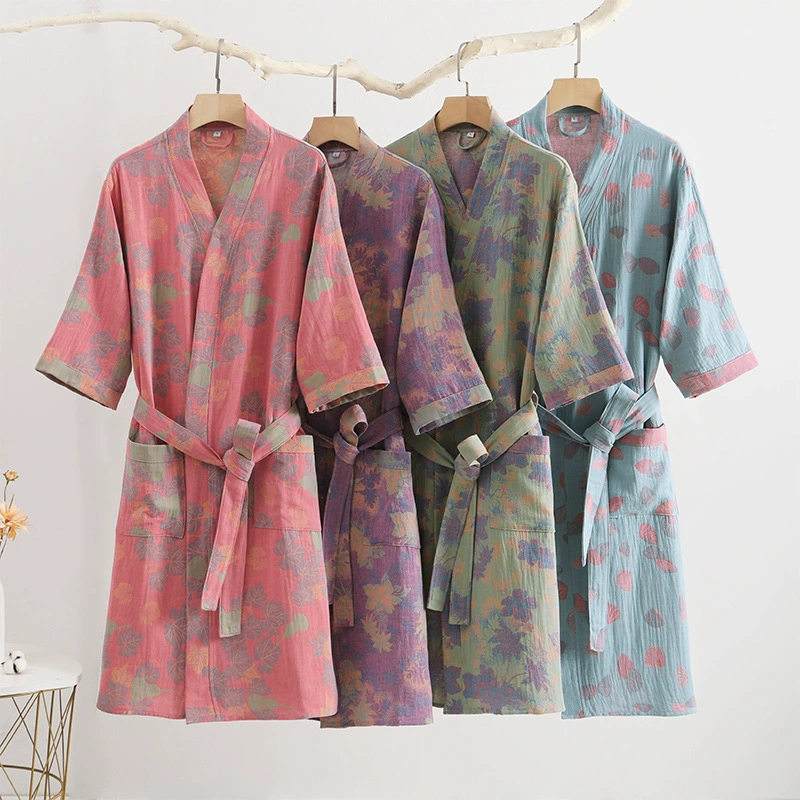 Cotton gauze summer bathrobe, thin pijama for beloved