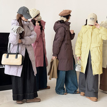 面包服女中长款2025秋冬新款韩版宽松连帽棉衣时尚外套纯色大棉衣