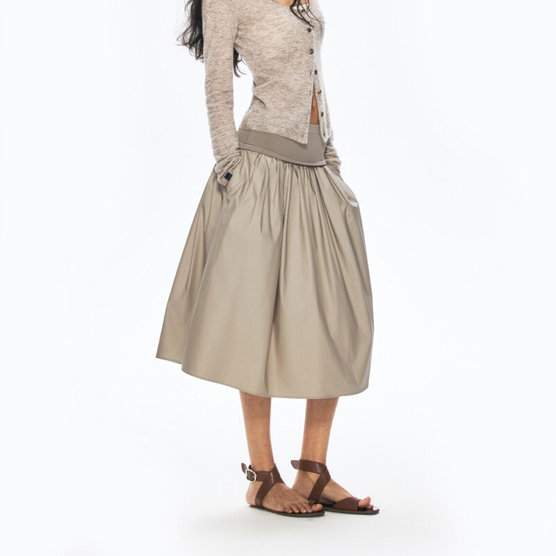 RARELY LIKE "Picnic Skirt" elasticated ribbed waistband easy-fit umbrella skirt