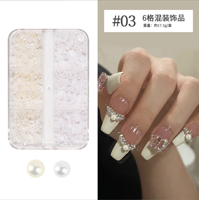 Joyería de uñas Aurora arco perla remache pequeños accesorios Super Flash pequeño diamante 12 rejilla mixta decoración de uñas al por mayor