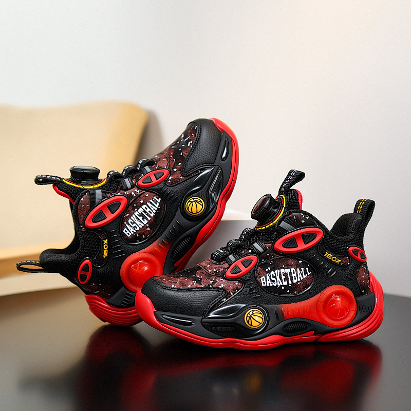 Fabricante explosión cool superficie de cuero antideslizante zapatos de baloncesto al aire libre de suela gruesa de combate real para niños giratorios zapatillas deportivas