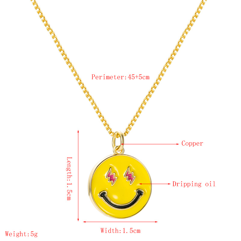 Korean smiley face copper drop oil pendant necklace