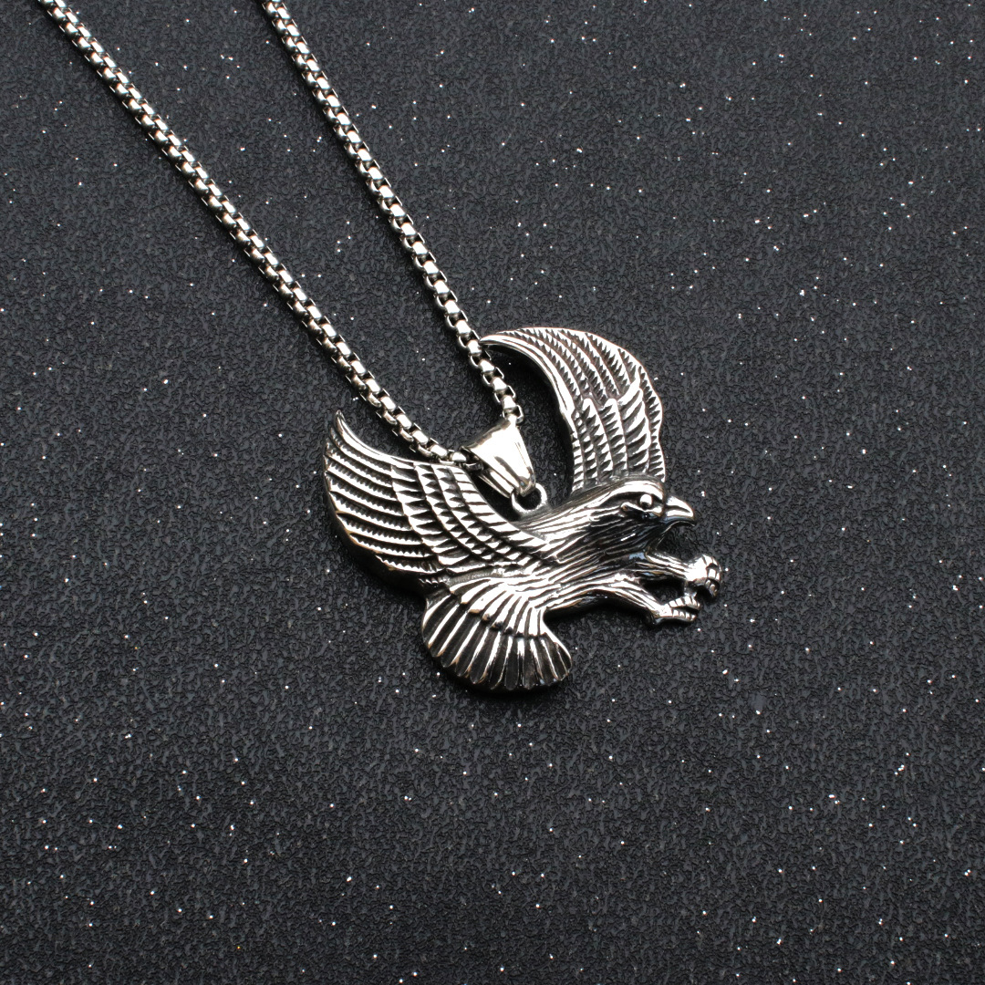 Stainless Steel Flying Eagle Necklace For Men Titanium Pendant_voghion.com