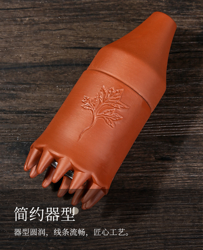 Purple Clay Moxibustion Jar Handheld Head Therapy Cup with Gua Sha Massage and Cloth Sleeve 5.5x15x2cm in use