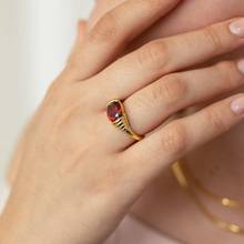 亚马逊爆款个性设计感螺纹红宝石戒指铜镀14K真金轻奢韩版女士指