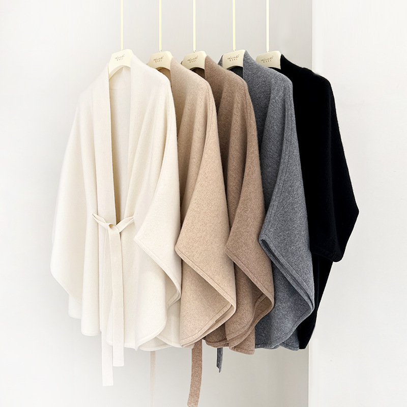 New Knitted Women's Cashmere Sweater, Pure Cashmere Double-Sided Knitted Cardigan, Cashmere Belt Cape Coat, Thick