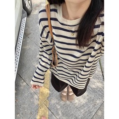 韩系设计感条纹薄款长袖T恤女2025夏季新款慵懒风防晒罩衫上衣