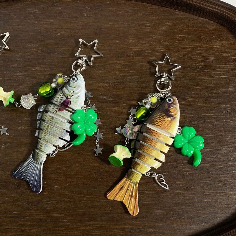 Fish Keychain Artificial Fish Bait Keychain Ocean Small Fish Multi-Section Fish Lure Bag Pendant Cross-Border