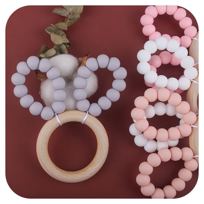 DIY bebé creativo Hemu anillo teether pulsera juguete teether cuentas de silicona Orejas de conejo teether palo