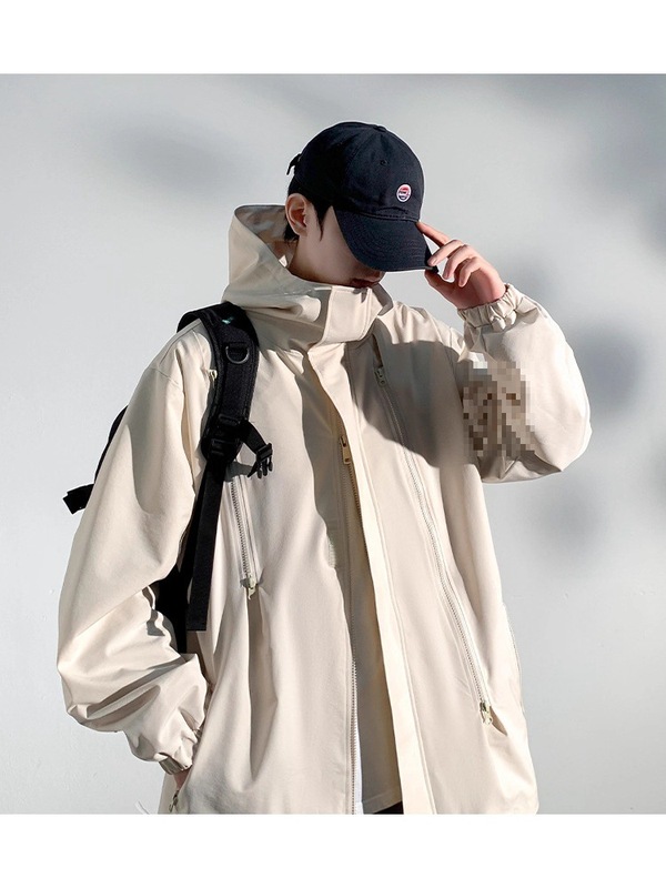 户外三合一冲锋衣男士春秋季外套防水薄款连帽夹克美式黑色登山服|undefined