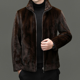 Gold mink velvet jacket men's stand collar warm winter new fur one men's coat Haining fur coat wholesale