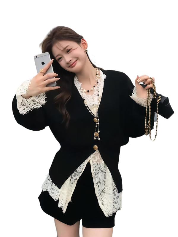 设计感法式开叉V领毛衣开衫女2025早秋新款韩系别致长袖针织上衣|undefined